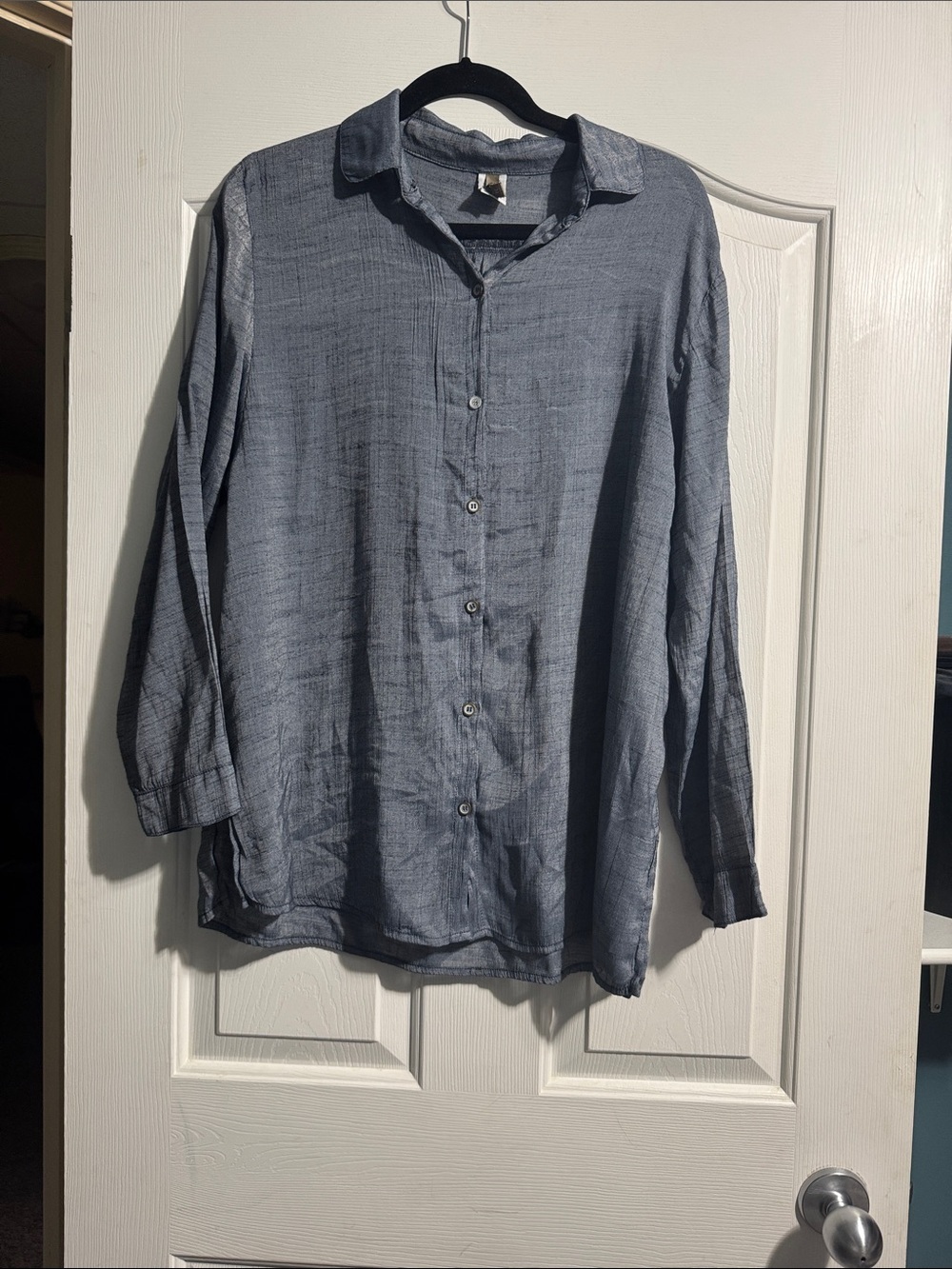 XCVI Shimmery Blue Button-Up Tunic Blouse Lightweight Lagenlook Women’s Medium